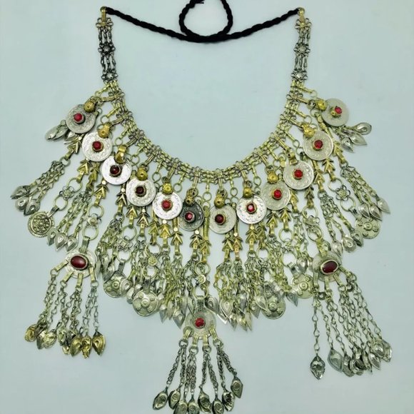 Vintage Afghan Necklace Embellished with Fish Motifs, Oversized Chokers - Picture 10 of 10